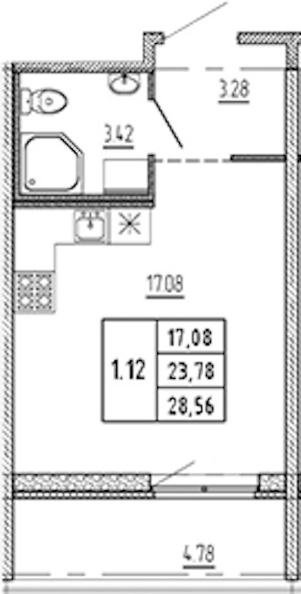 Квартира студия 23.78 м², 6/22 эт., ЖК «Новые горизонты 2»